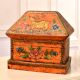 Multi-Coloured Wooden Storage Box with Floral Engravings